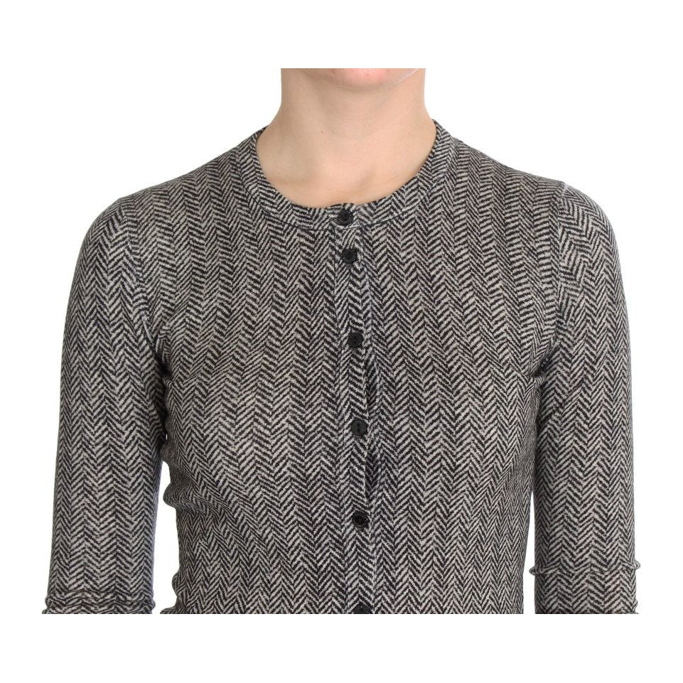 Dolce & Gabbana Black White Wool Top Cardigan Sweater