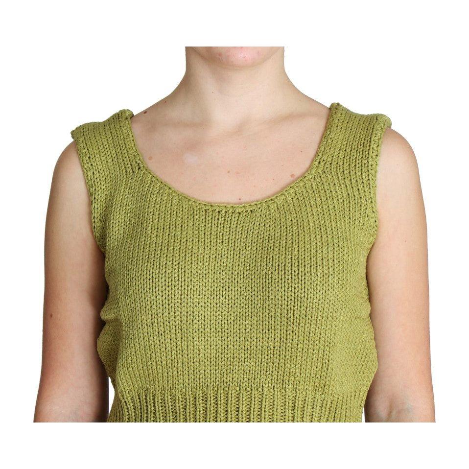 PINK MEMORIES Green Cotton Blend Knitted Sleeveless Sweater