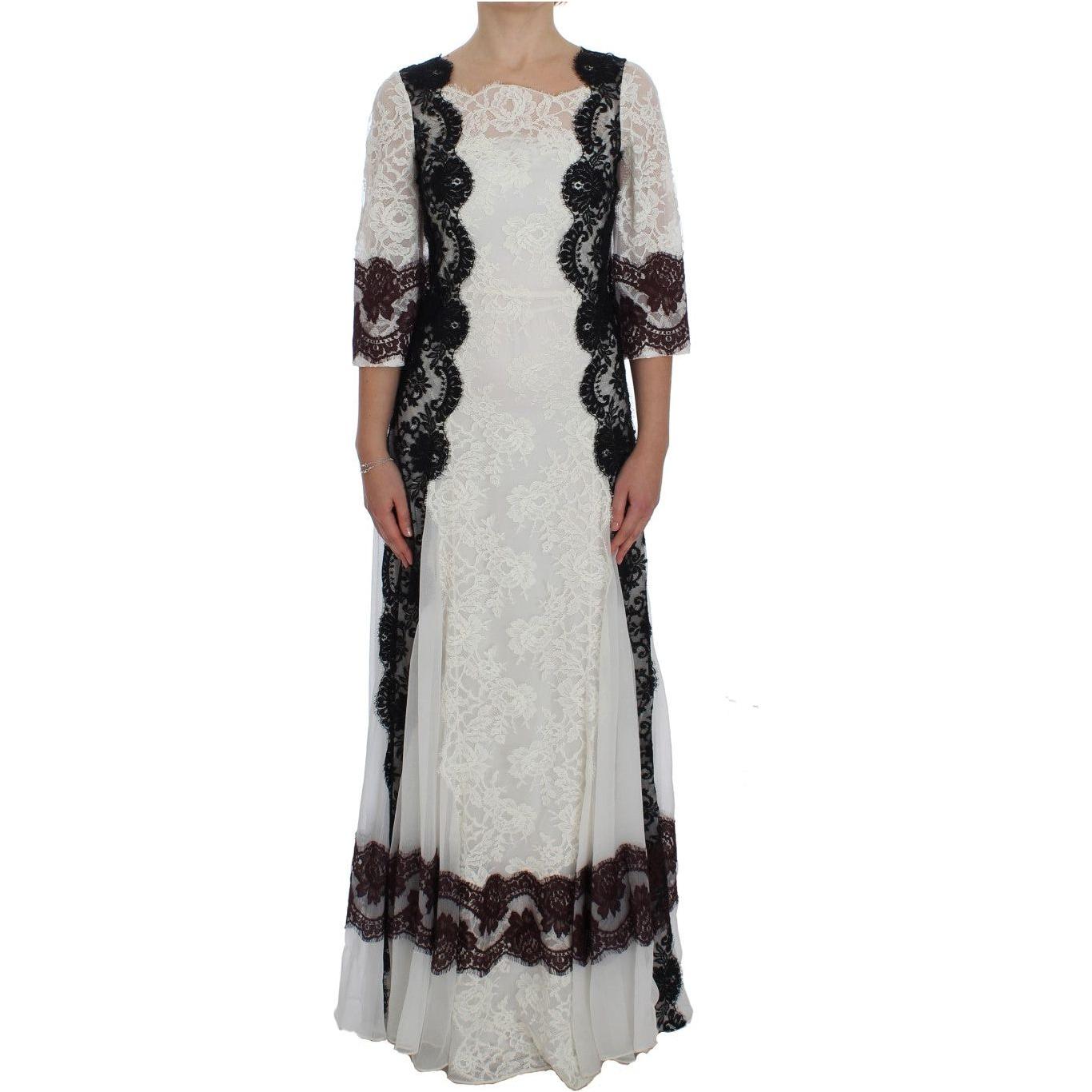 Dolce & Gabbana White Floral Lace Full Length Gown Dress