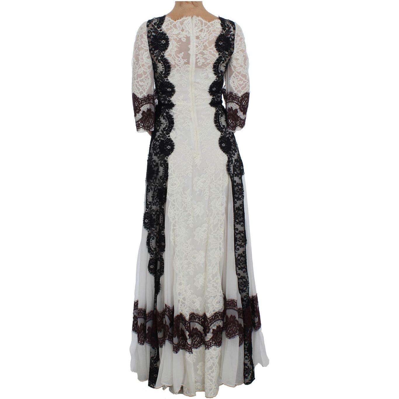 Dolce & Gabbana White Floral Lace Full Length Gown Dress