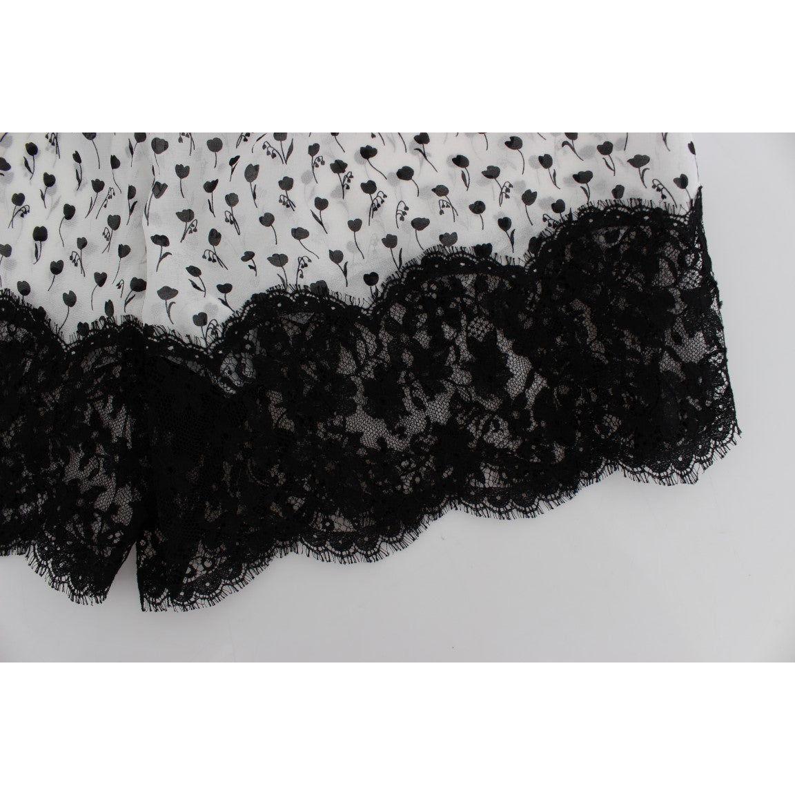 Dolce & Gabbana White Black Floral Lace Silk Sleepwear Shorts