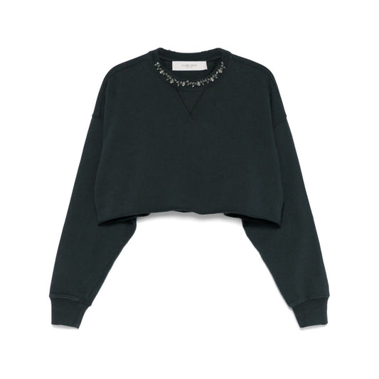 Golden Goose Cropped Cotton Sweatshirt with Crystals on the Front