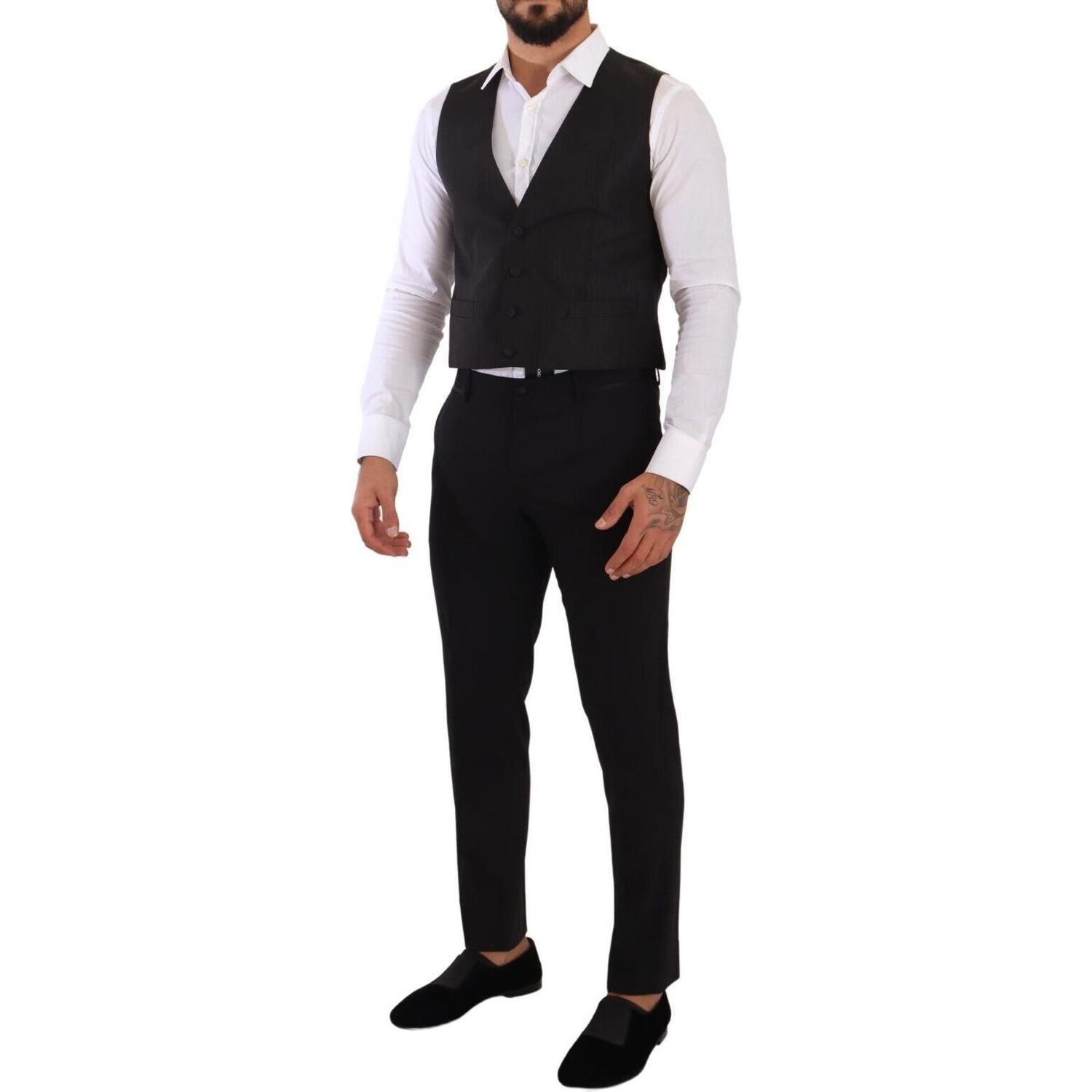 Dolce & Gabbana Gray Silk Slim Fit Waistcoat Formal Vest
