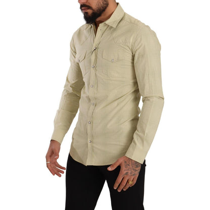 Dolce & Gabbana Yellow SICILIA Cotton Casual Slim Fit Shirt