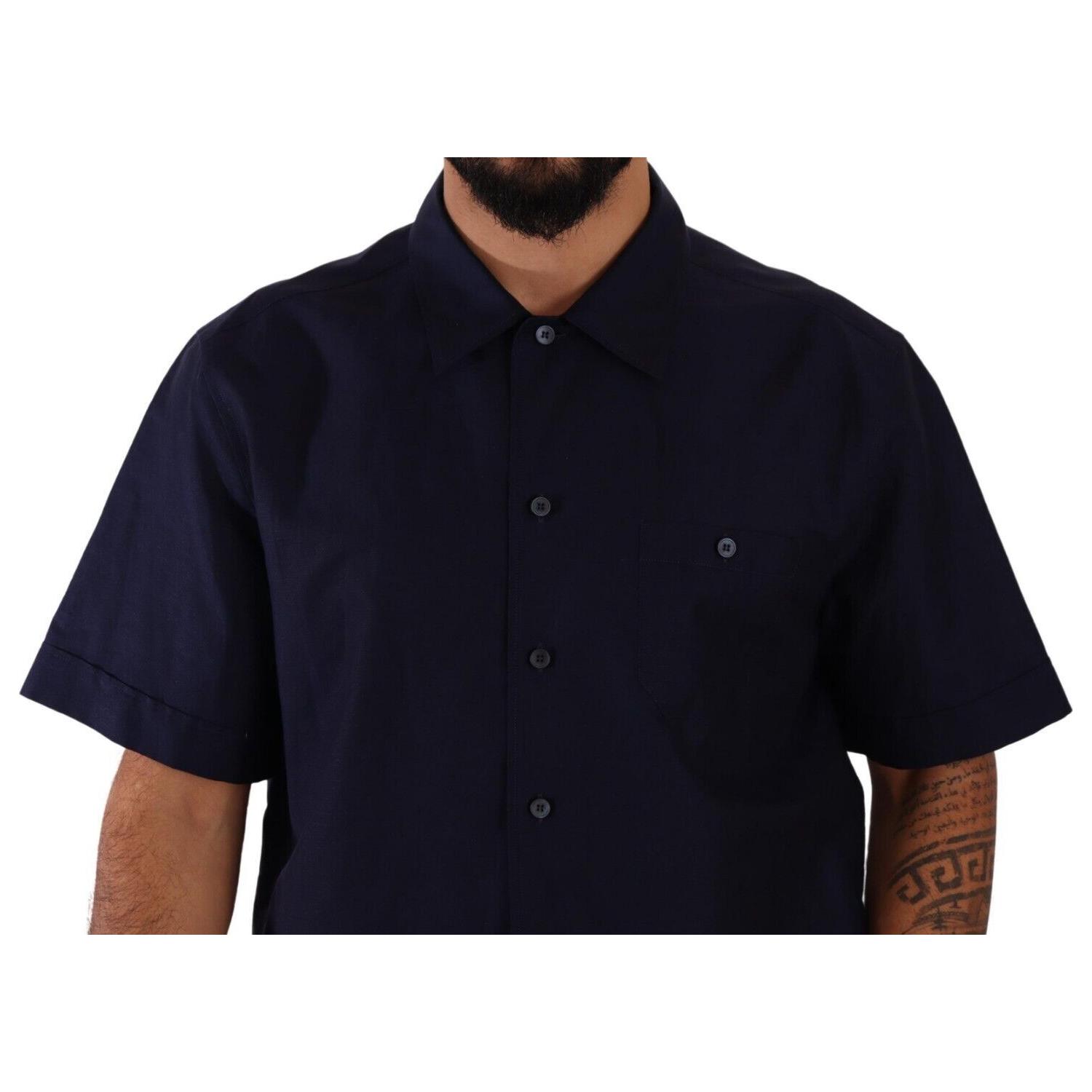 Dolce & Gabbana Navy Blue Button Down Short Sleeves Shirt