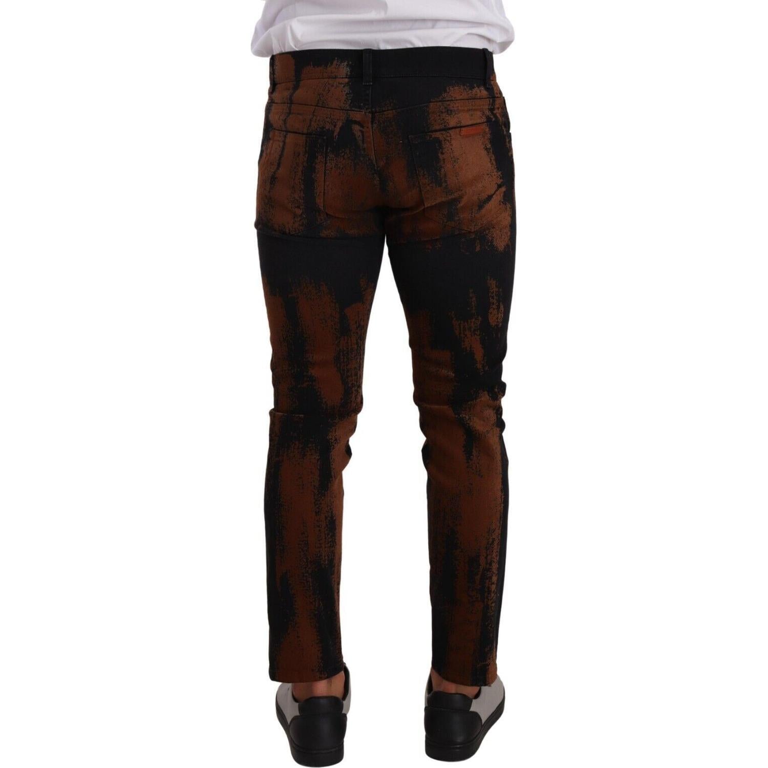 Dolce & Gabbana Black Brown Tie Dye Cotton Skinny Denim Jeans
