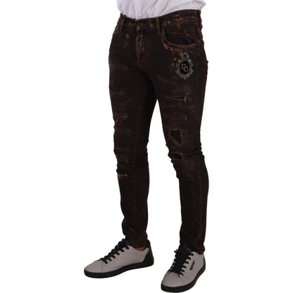 Dolce & Gabbana Brown Distressed Slim Fit Skinny Denim Jeans