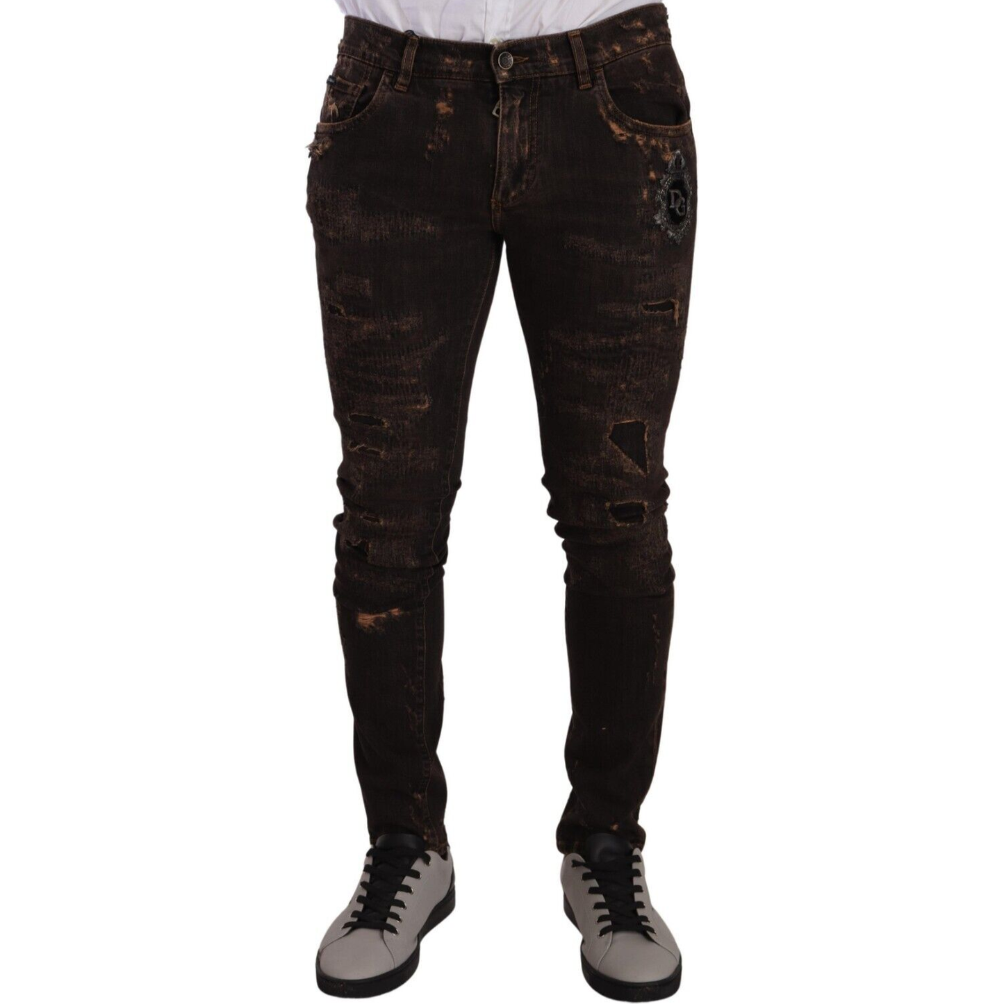 Dolce & Gabbana Brown Distressed Slim Fit Skinny Denim Jeans