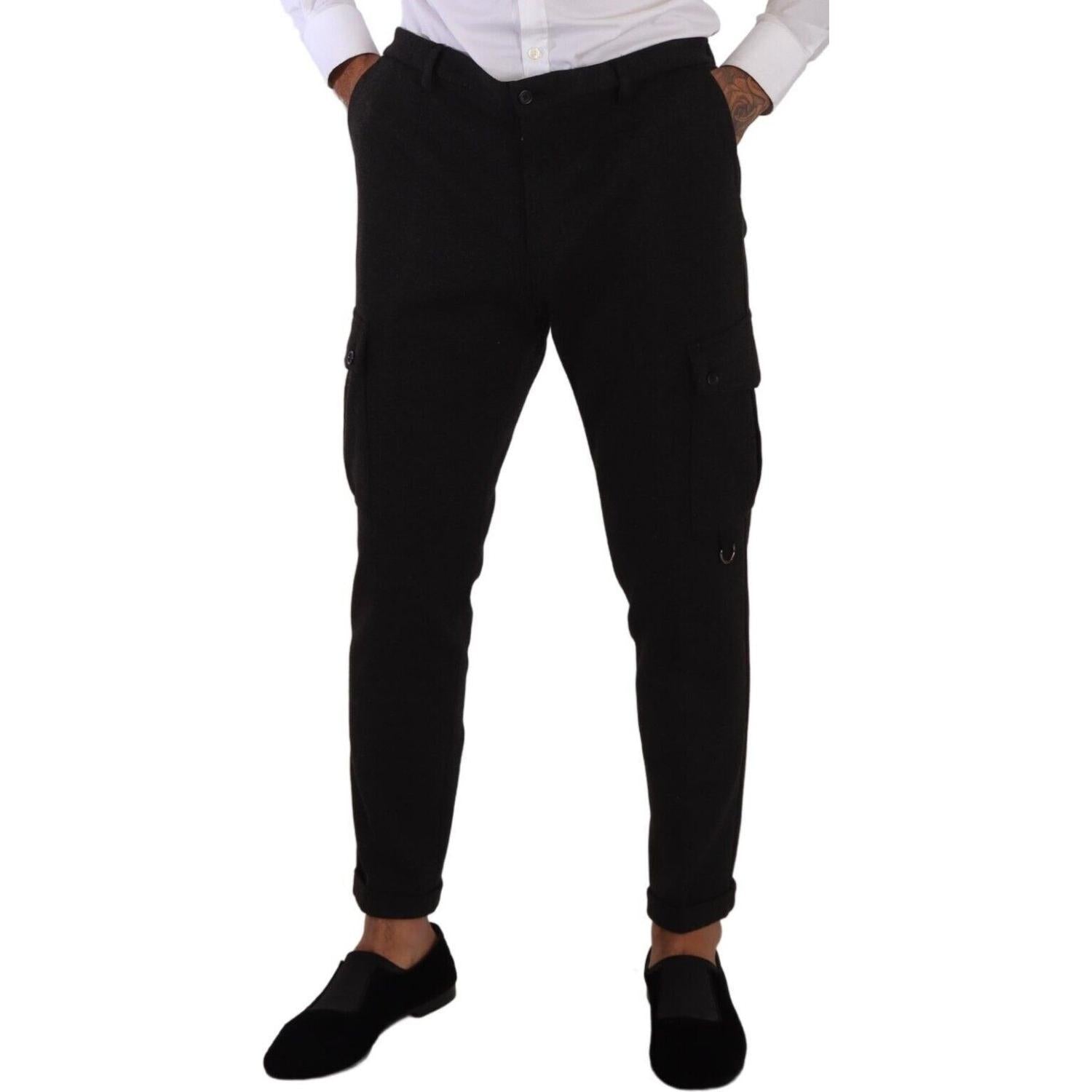 Dolce & Gabbana Black Viscose Cargo Skinny Men Trouser Pants