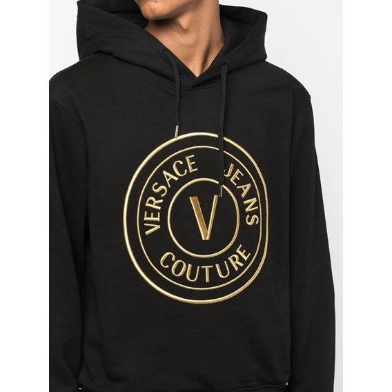 Versace Jeans Black Cotton Logo Details Hooded Sweatshirt