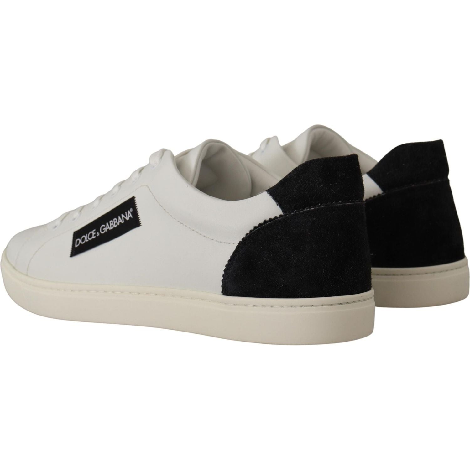 Dolce & Gabbana White Black Leather Low Shoes Sneakers