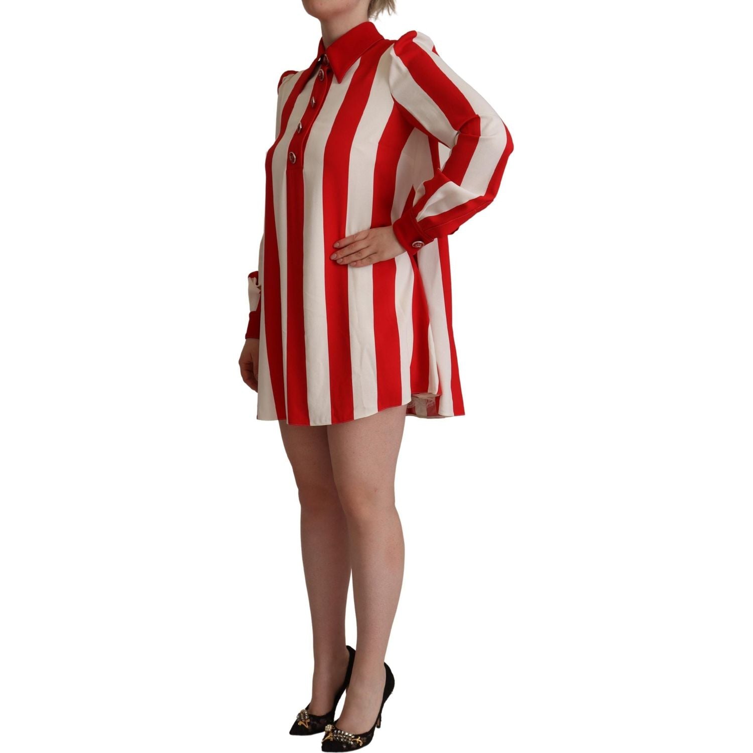 Dolce & Gabbana White Red Stretch Mini Shirt Gown Dress