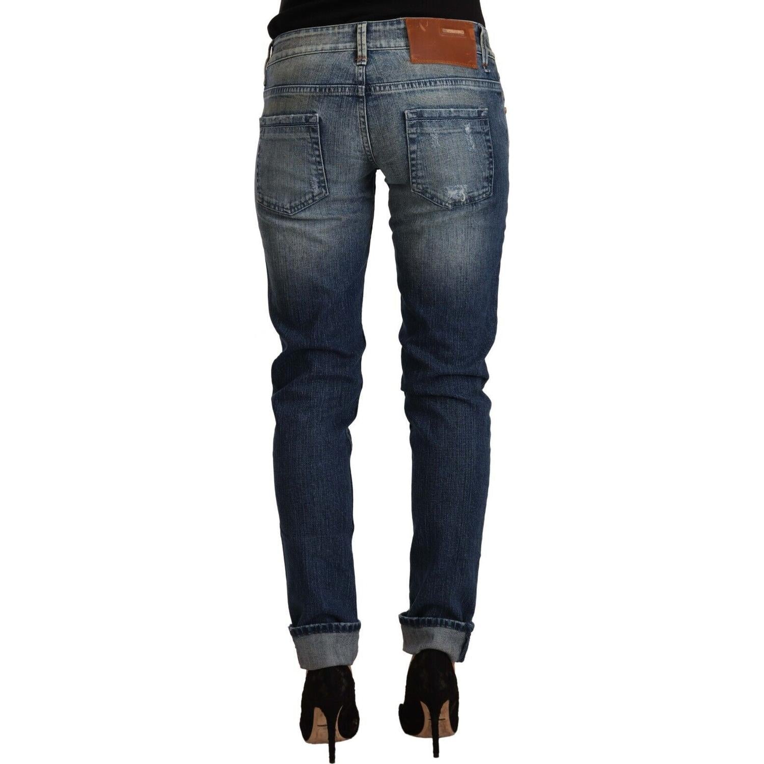 Acht Blue Washed Low Waist Folded Hem Slim Fit Jeans