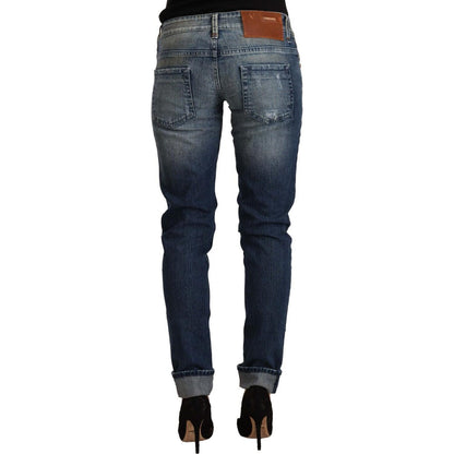 Acht Blue Washed Low Waist Folded Hem Slim Fit Jeans