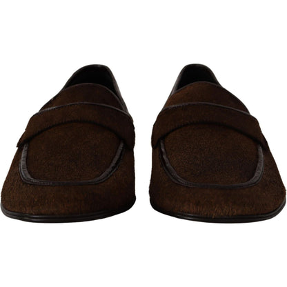 Dolce & Gabbana Shoes Dress Loafers Brown Leather Slip Shoes