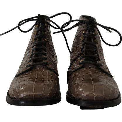 Dolce & Gabbana Gray Crocodile Leather Derby Boots