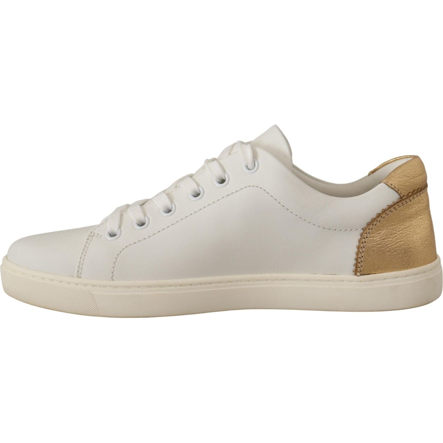 Dolce & Gabbana White Gold Leather Low Top Sneakers