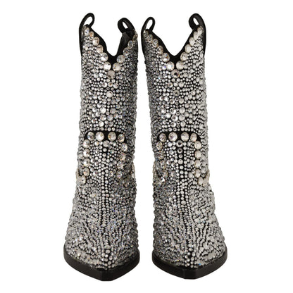 Dolce & Gabbana Black Suede Strass Crystal Cowgirl Boots