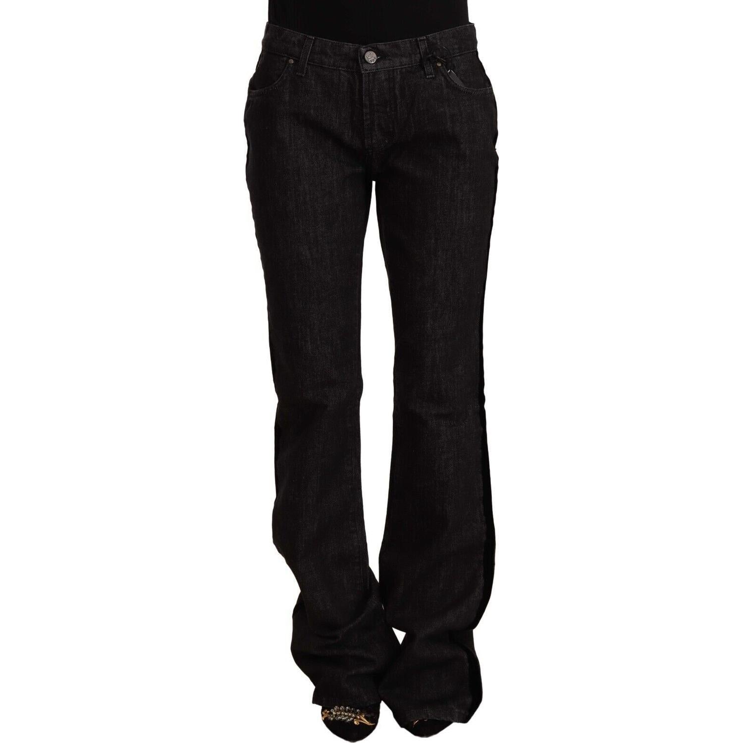 GF Ferre Black Mid Waist Cotton Denim Straight Boot Cut Jeans