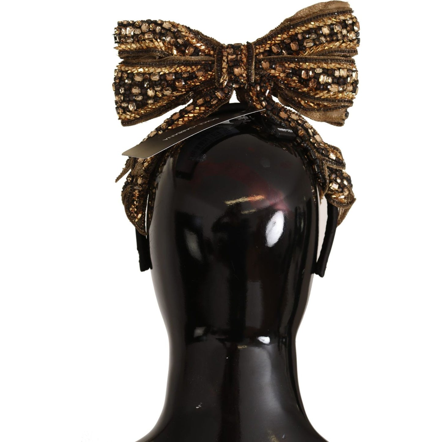 Dolce & Gabbana Gold Crystal Beaded Sequined Silk Bow Headband Diadem