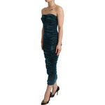 Dolce & Gabbana Turquoise Draped Satin Midi Dress Dolce & Gabbana Dark Slate Gray