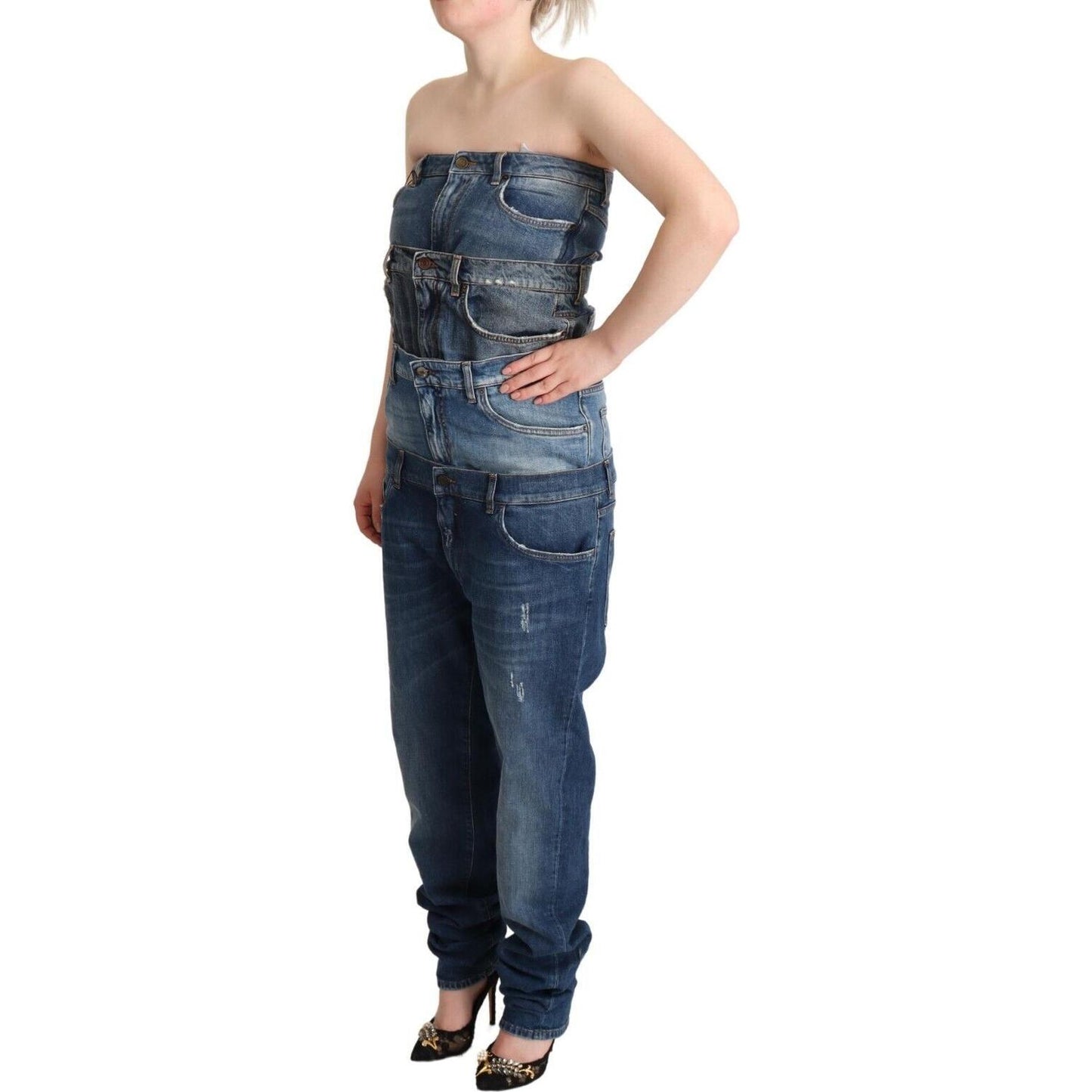 Dolce & Gabbana Dark Blue Cotton Strapless Denim Jumpsuit Dress