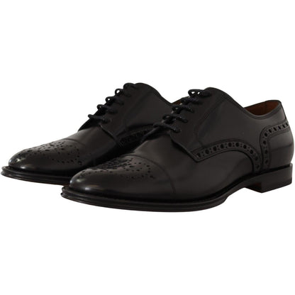 Dolce & Gabbana Black Leather Wingtip Mens Formal Derby Shoes