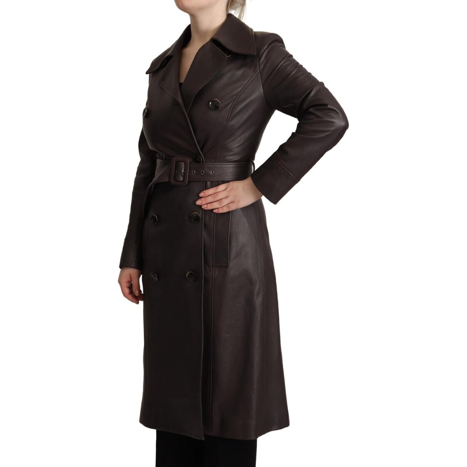Dolce & Gabbana Dark Brown Leather Long Sleeves Belted Jacket