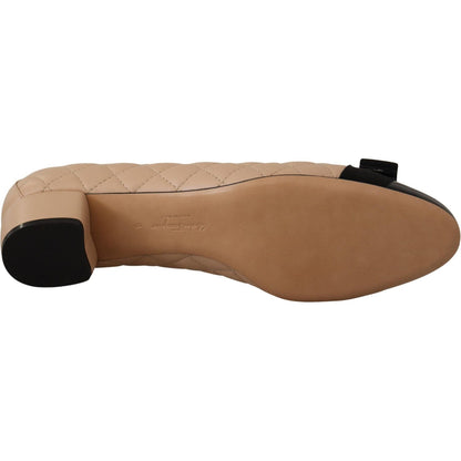 Salvatore Ferragamo Elegant Quilted Leather Pumps in Beige and Black WOMAN PUMPS