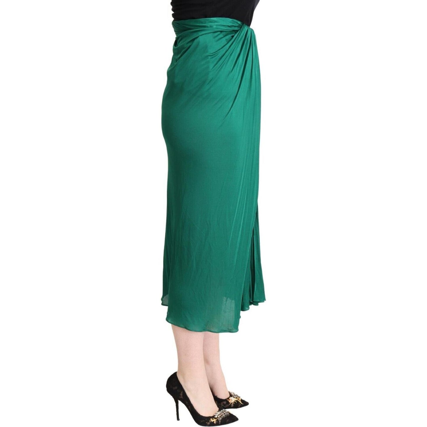 Dolce & Gabbana Dark Green High Waist Midi Pencil Cut Pleated Skirt