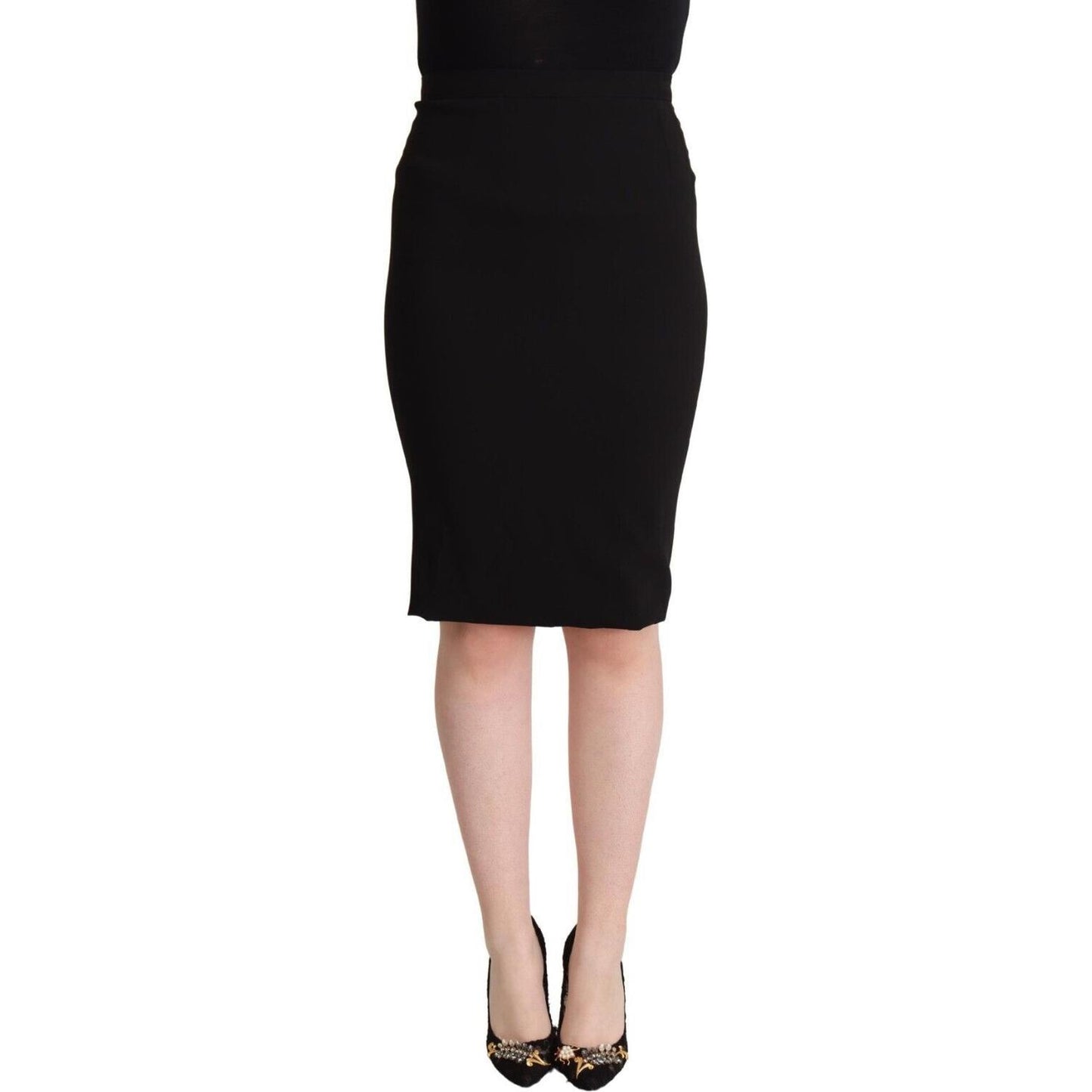 Dolce & Gabbana Black High Waist Knee Length Pencil Cut Skirt