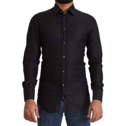 Dolce & Gabbana Black GOLD Cotton Slim Dress Formal Shirt