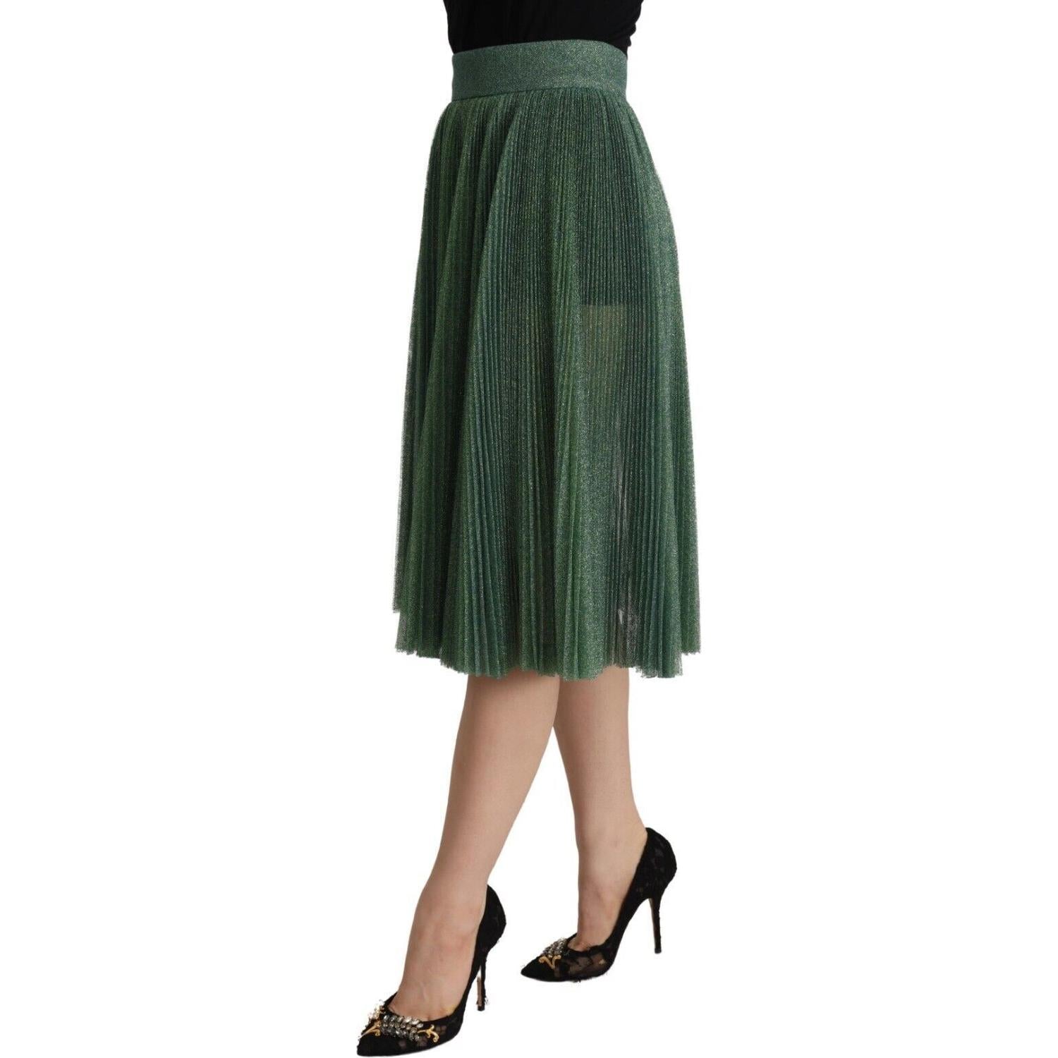 Dolce & Gabbana Metallic Green High Waist A-line Pleated Skirt
