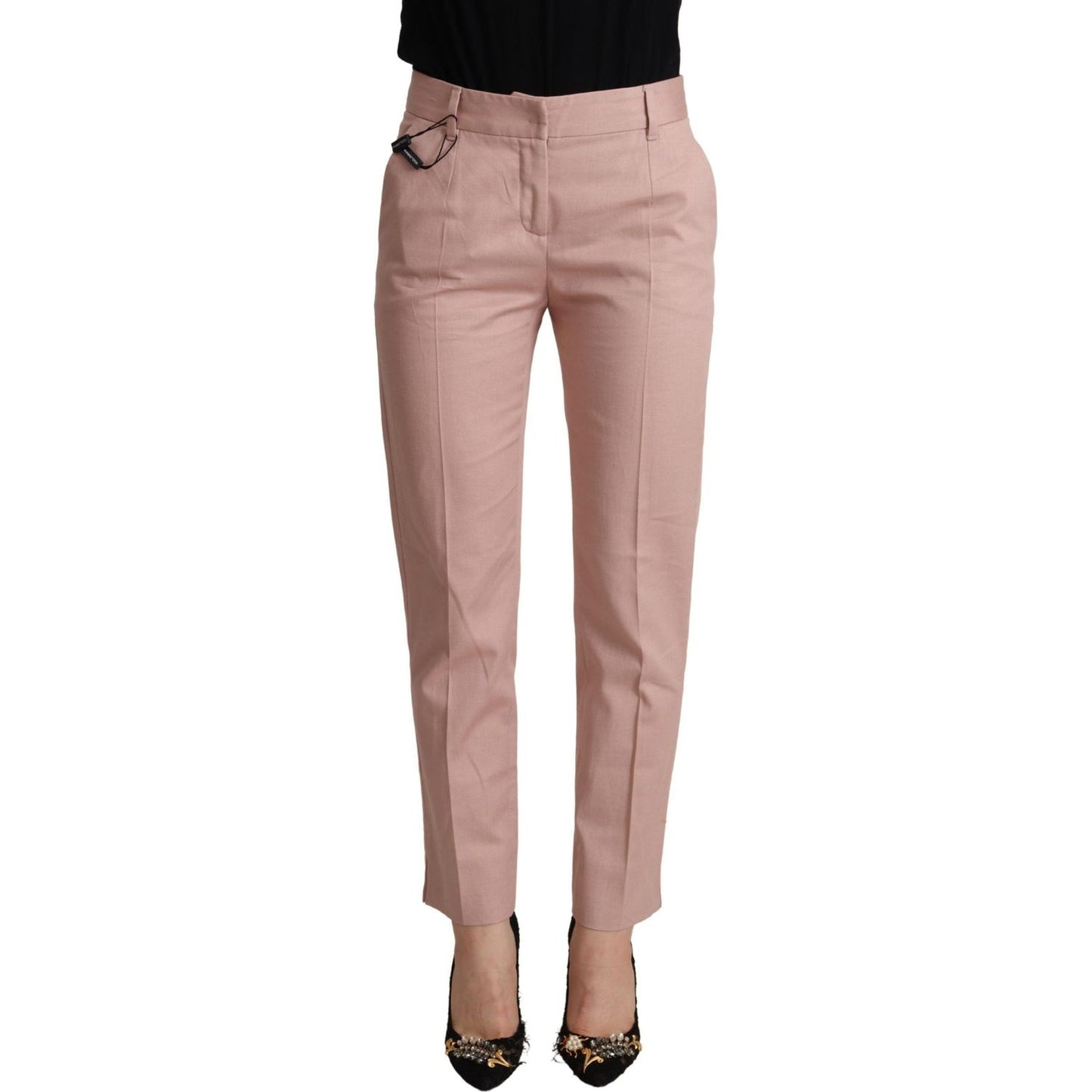 Dolce & Gabbana Pink Cotton Mid Waist Trouser Tapered Pants