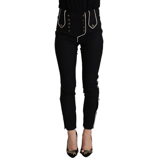 Dolce & Gabbana Black Mid Waist Button Embellished Slim Fit Pants
