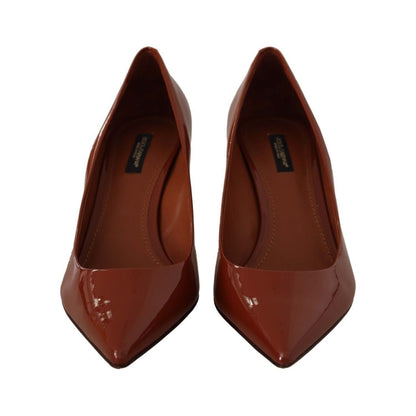 Dolce & Gabbana Brown Kitten Heels Pumps Patent Leather Shoes