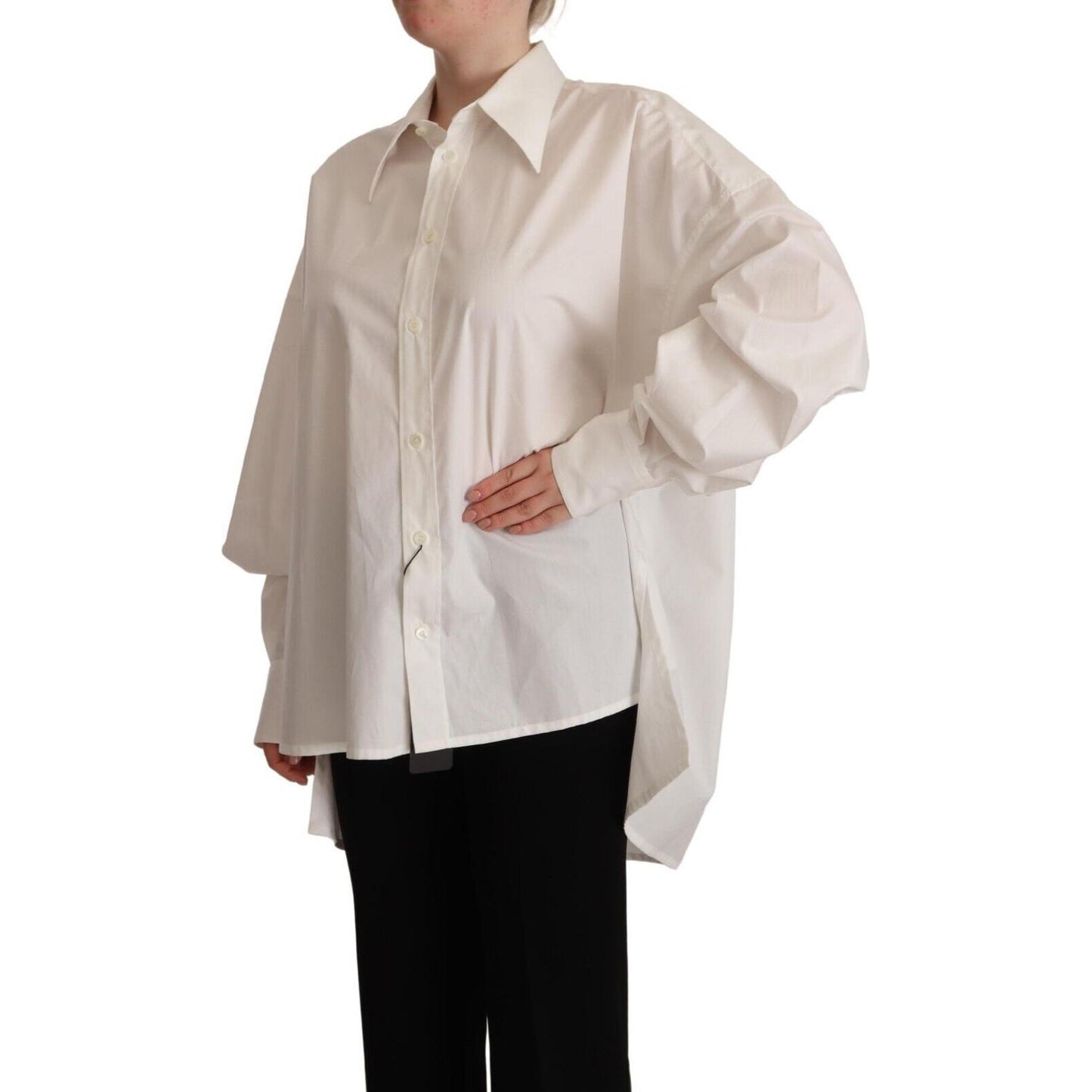 Dolce & Gabbana White Cotton Button Up Collared Long Sleeve Top