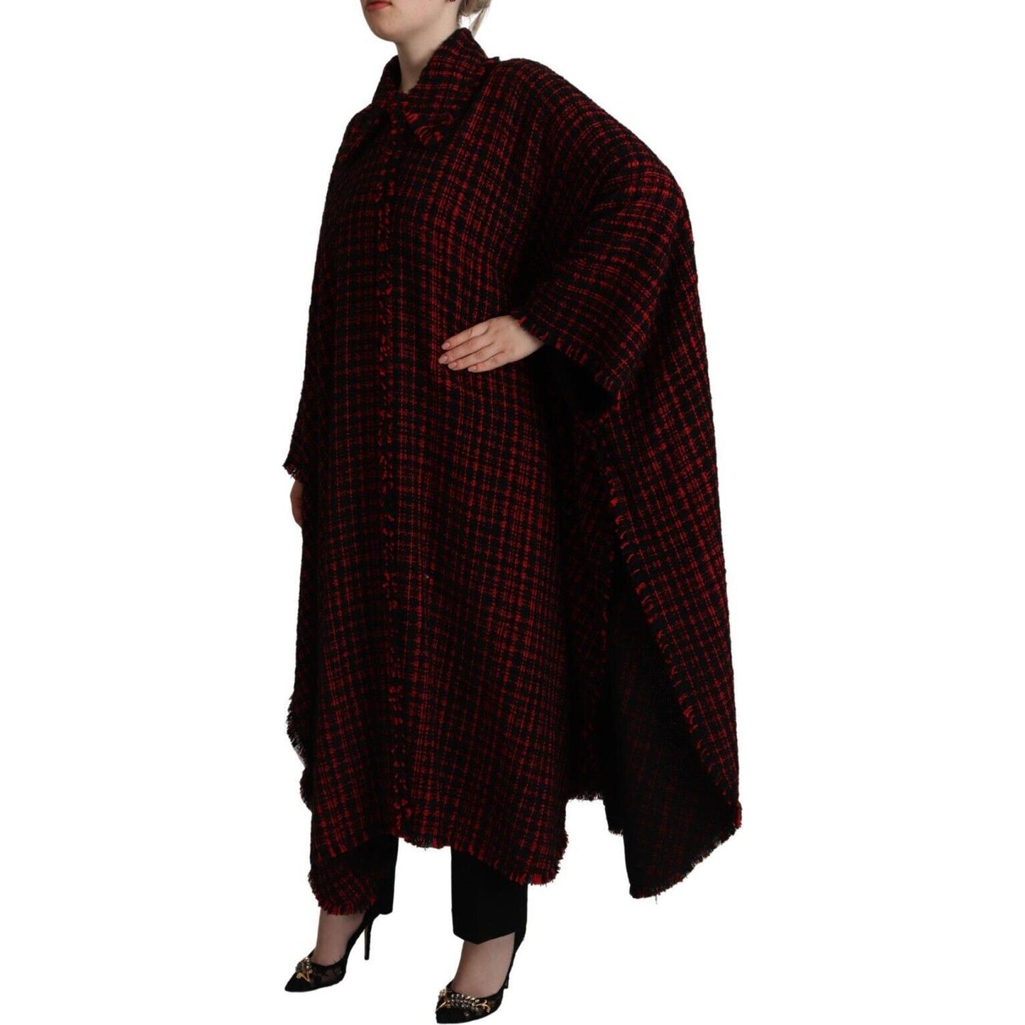 Dolce & Gabbana Black Red Cotton Checkered Over Coat Jacket
