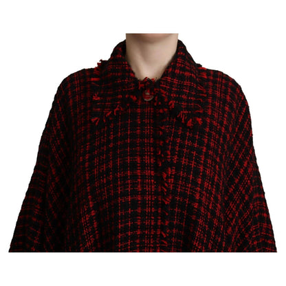 Dolce & Gabbana Black Red Cotton Checkered Over Coat Jacket