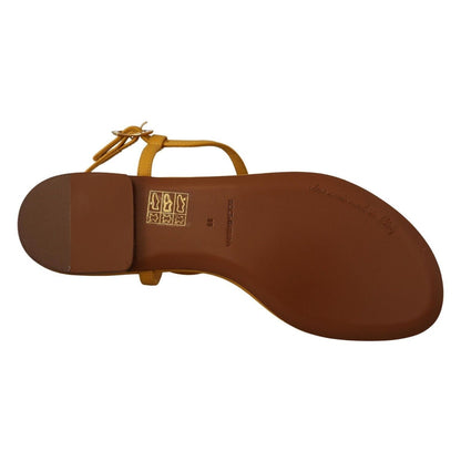 Dolce & Gabbana Mustard Leather Devotion Flats Sandals Shoes