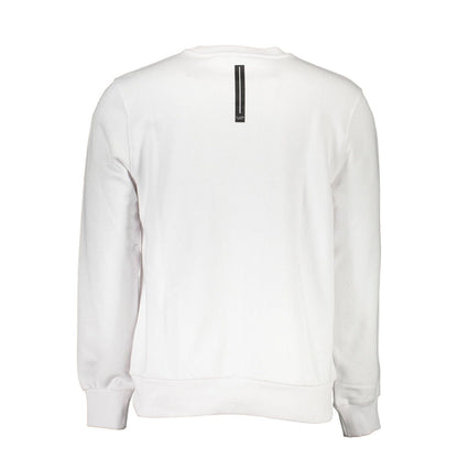 Cavalli Class White Cotton Men Sweater with logo, back view showcasing long sleeves and modern design for stylish comfort.