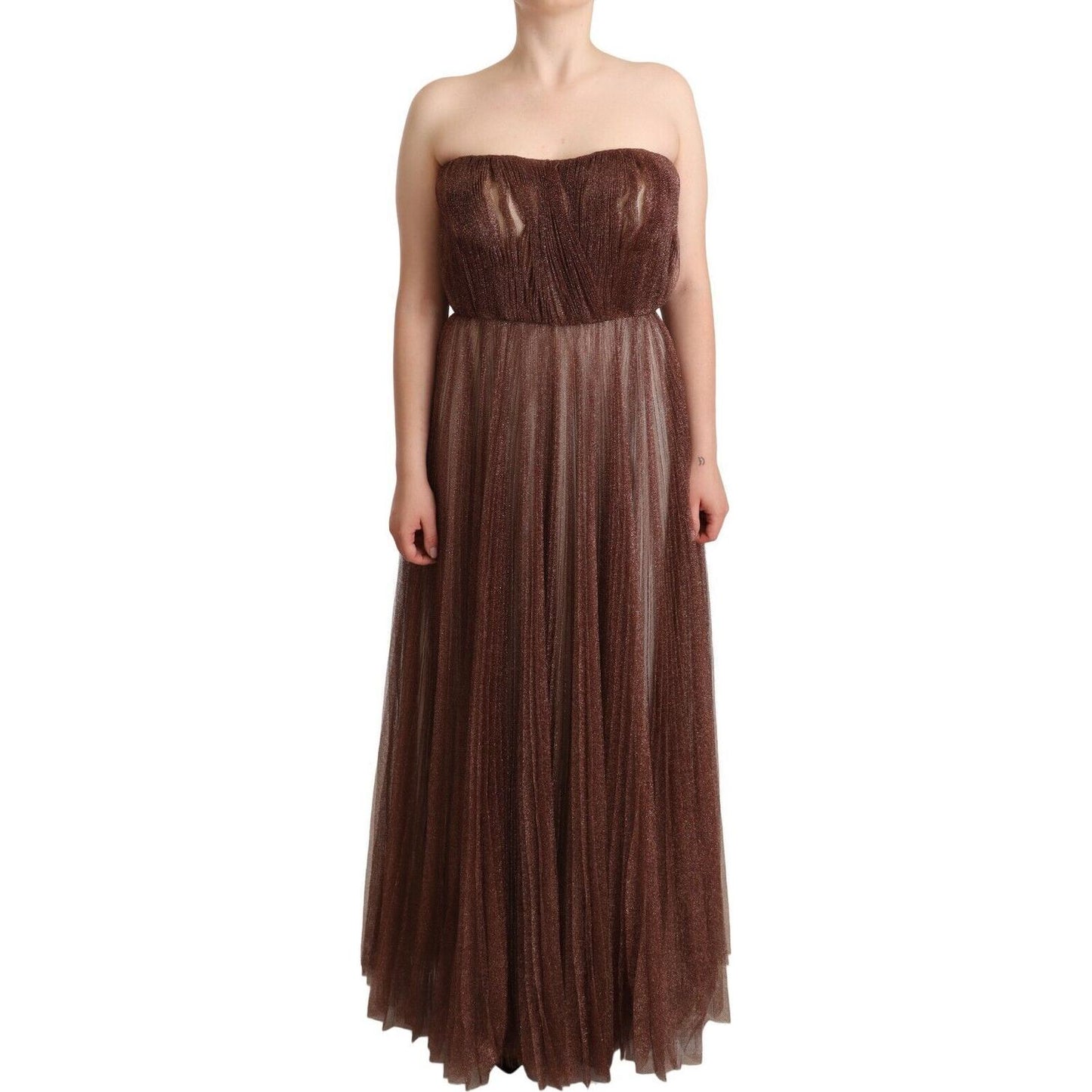 Dolce & Gabbana Metallic Bronze Polyester Maxi Gown Dress