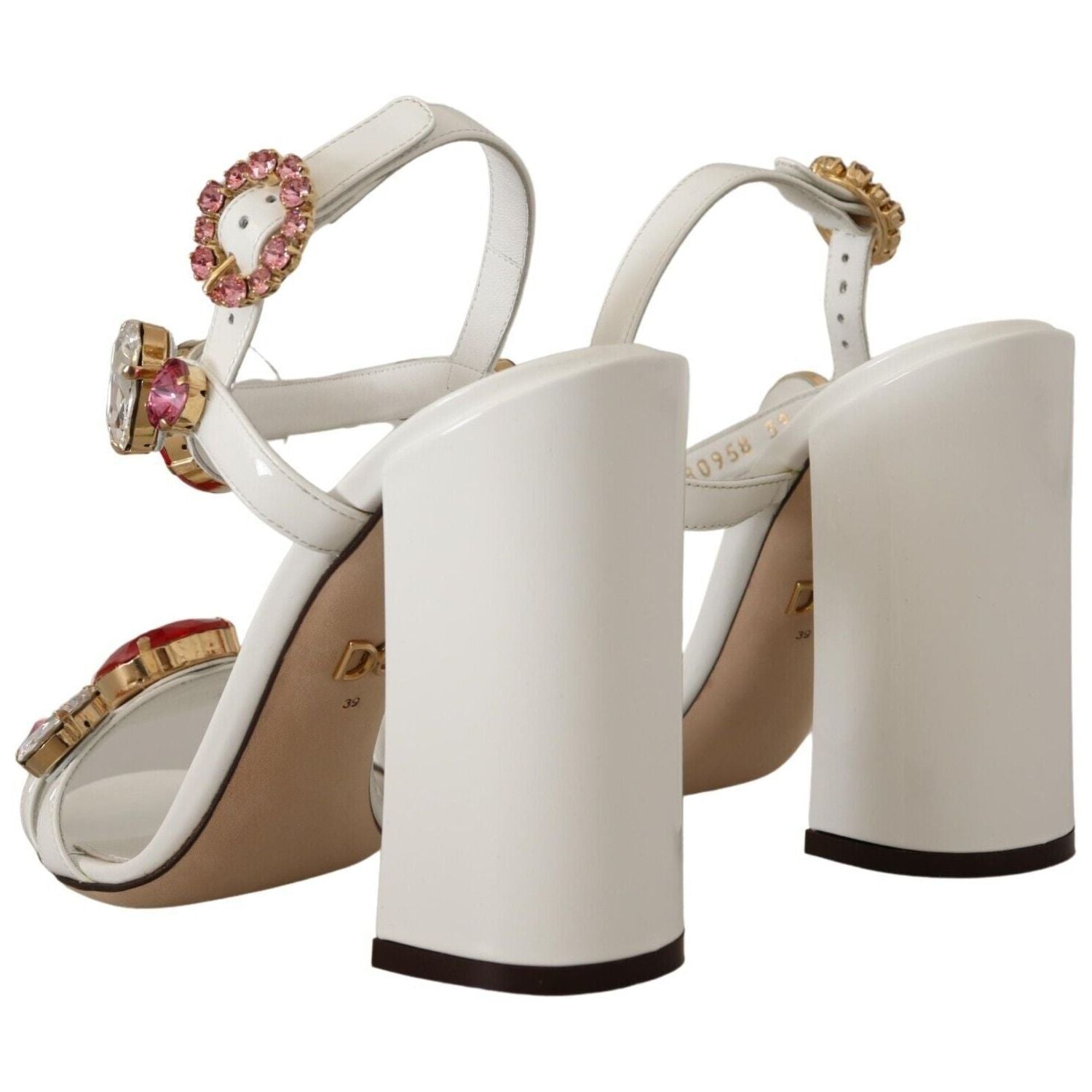 Dolce & Gabbana White Leather Crystal Keira Heels Sandals Shoes