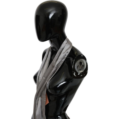 Ermanno Scervino Metallic Silver Silk Neck Wrap Shawl Scarf