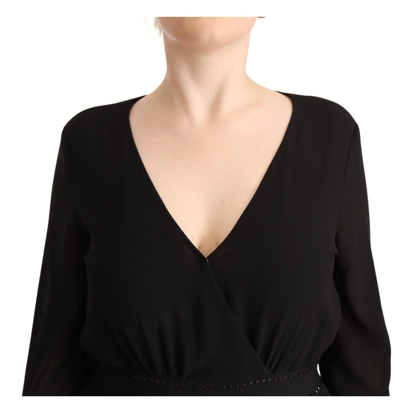 Liu Jo Black Polyester Long Sleeves V-neck Mini A-line Dress