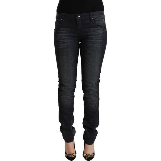 Acht Black Washed Cotton Low Waist Slim Fit Denim Jeans