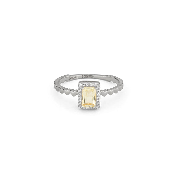 24KAE JEWELS JEWELRY Mod. 12472S/58 elegant ring with yellow gemstone and diamond accents on a silver band