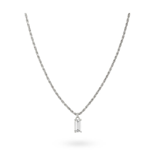 24KAE JEWELS JEWELRY Mod. 32422S elegant silver chain with baguette-cut pendant