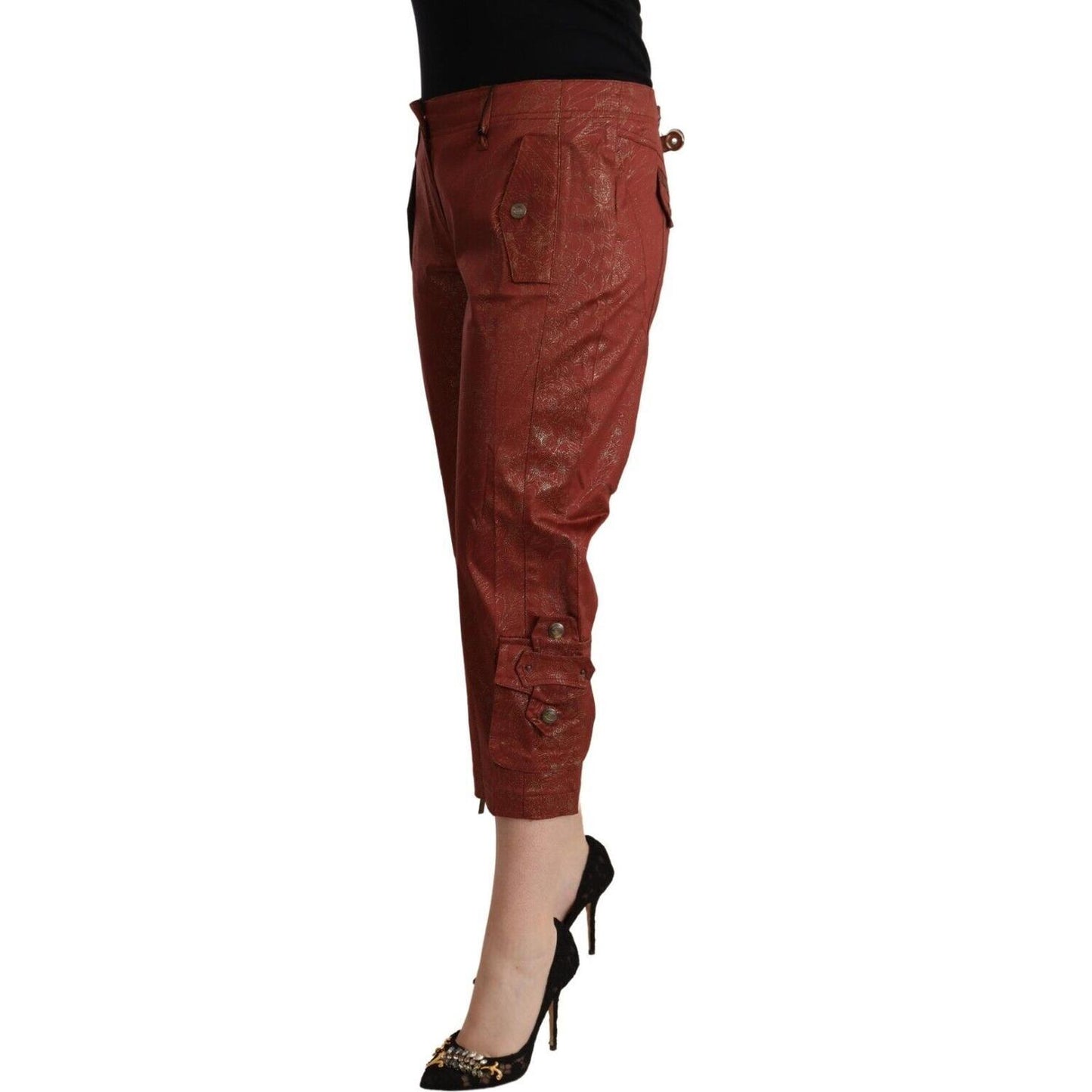 Just Cavalli Brown Lurex Mid Waist Cotton Cropped Capri Pants