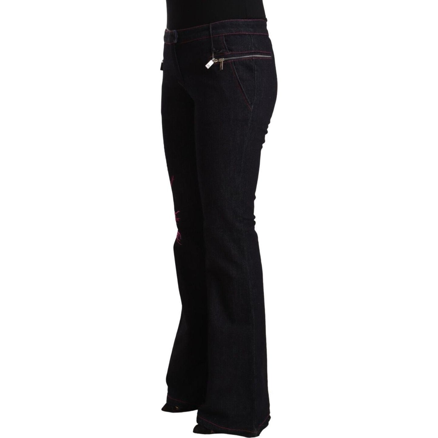 Exte Black Cotton Stretch Mid Waist Cotton Flared Denim Jeans